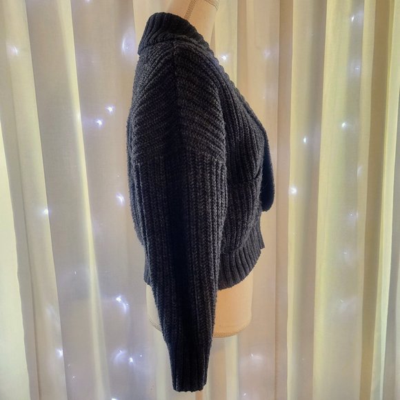Anthropologie Deep V Cardigan Sweater Button Gray Carbon Oversized Chunky Knit - Picture 5 of 12